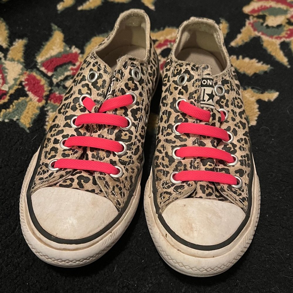 Cheetah Converse Girls Size 11 with No Tie Laces